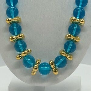 Vintage Joan Rivers Czech Republic Turquoise and Gold Beaded Necklace NWOT